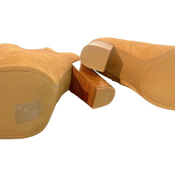 Michael Kors Suede "Lottie" Bootie in Luggage Tan Hard To Find 8.5 Heeled logoMK - Picture 7 of 8